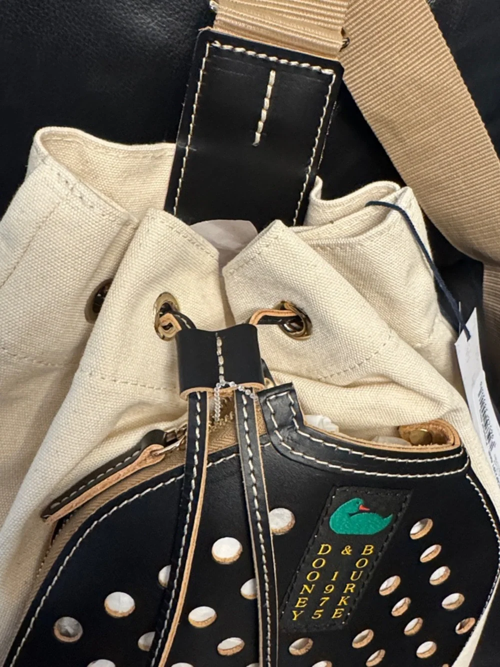 Dooney & Bourke Canvas And Leather Pickleball Sling Bag, Color Cream/Black - Picture 7 of 11